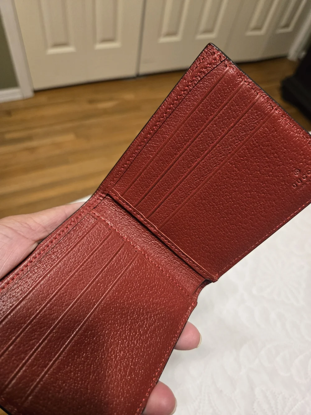 Gucci Red Yellow Green Stripe Canvas Bi-Fold Wallet
